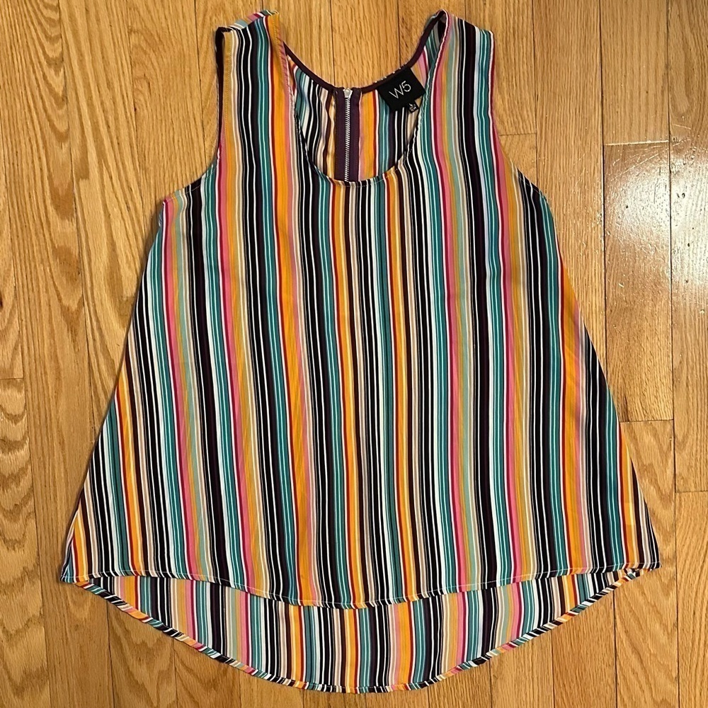 W5 Sleeveless Vertical Striped Tank Top Size Large Multicolor High Low Women’s